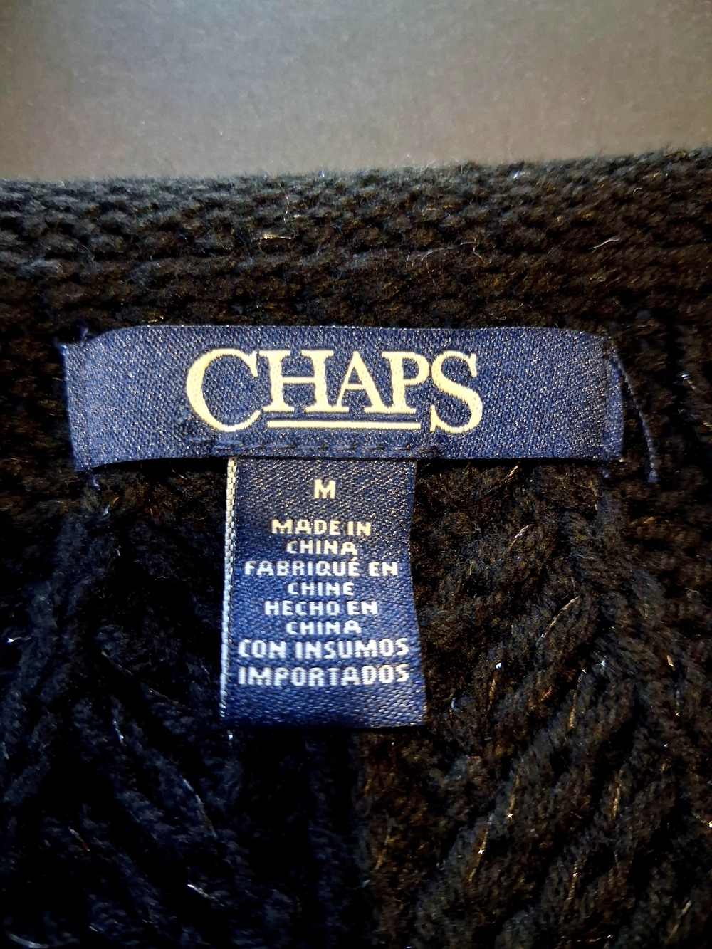 Chaps Ladies Black Chunky Knit Crewneck Sweater - Medium